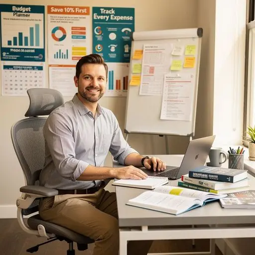 Személyes pénzügyi alapokkal foglalkozó blog felugró oktatóstanddal bevásárlóközpontban, könyvek és eszközök bemutatásával.